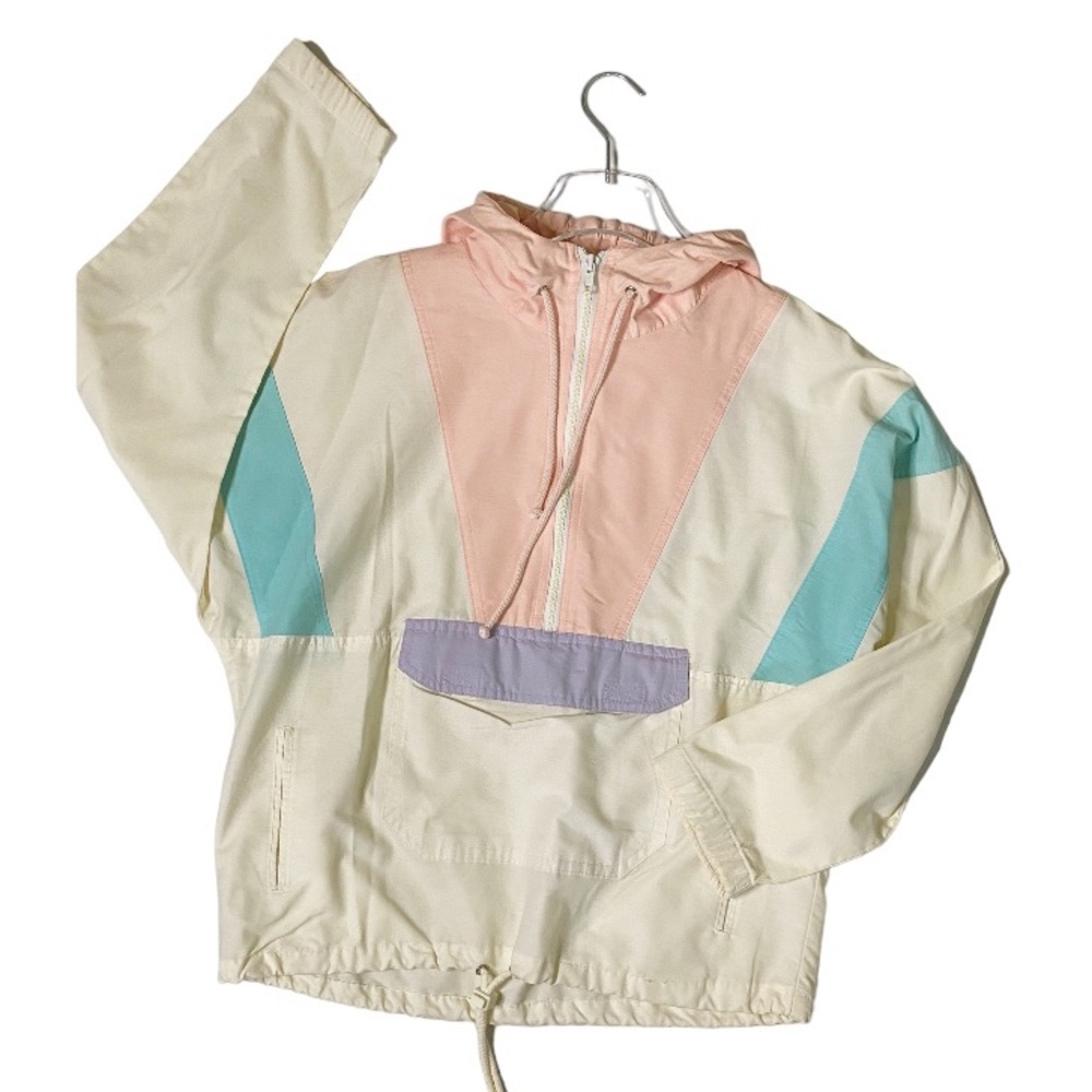 Vintage 90’s 80’s Windbreaker Jacket Multi Color Pullover Half Zip w/ Hood Small